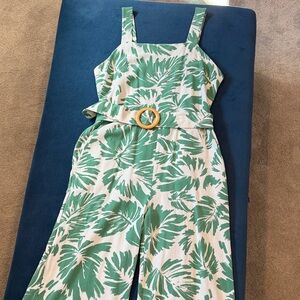 Tropical Green Leaf Print Jumpsuit
